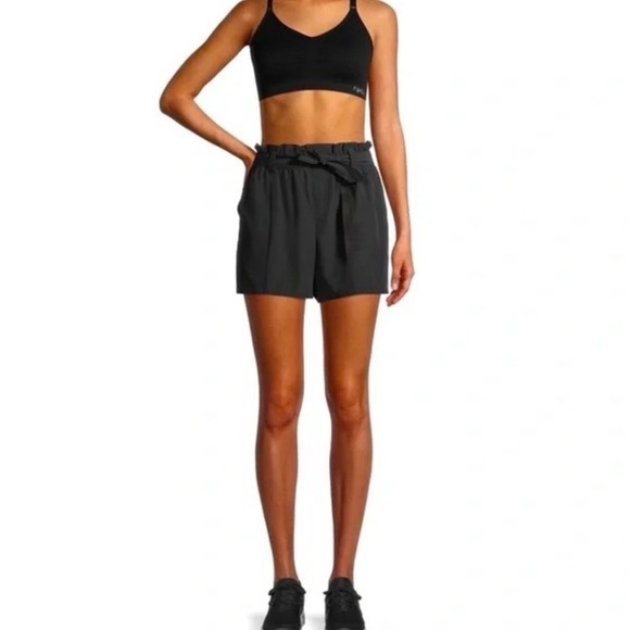 NWOT Apana Women's High Waist Black Paper Bag Shorts SZ Medium $45 - Picture 2 of 14